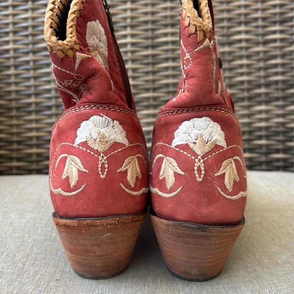 Liberty Embroidered Leather Red Western Ankle Boots - Picture 3 of 6